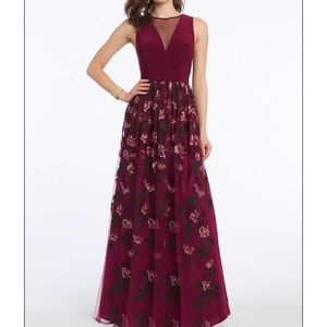 Burgundy long dress w/ pink and black flowers
